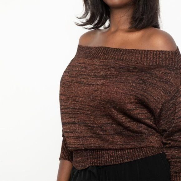 ELOQUII METALLIC RIB KNIT WIDE OFF THE SHOULDER NECK HEATHERED SWEATER 18/20 NWT - Picture 2 of 7